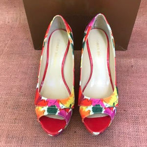 Orange Multi-Colored Print Heels